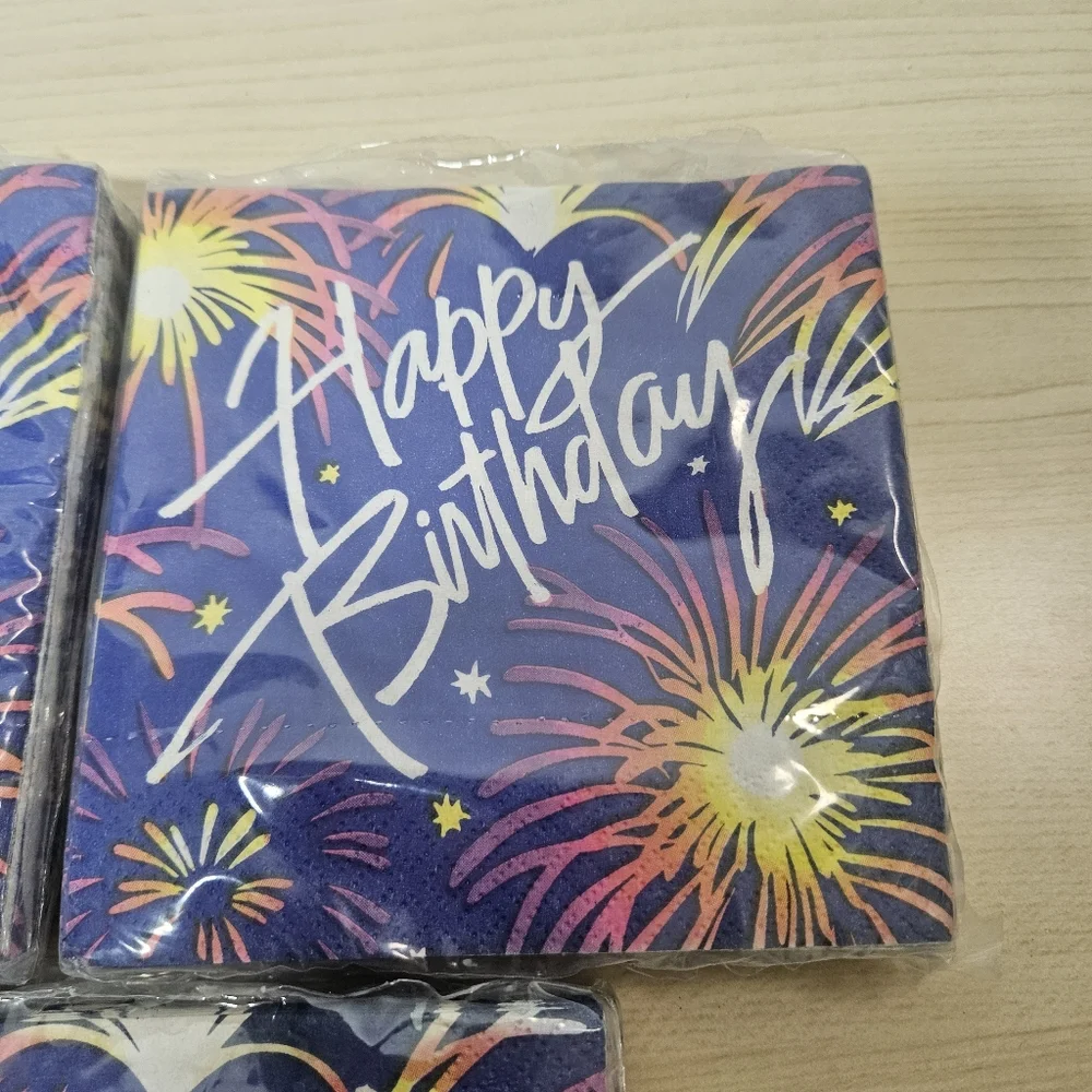 VTG NOS Lot (3) DesignWare Happy Birthday Fireworks Party Napkins 16ct 25x25.4cm